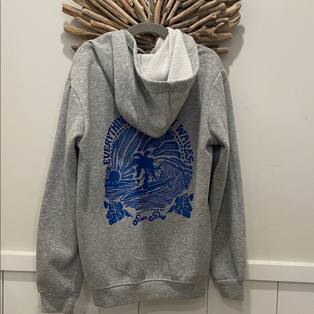 Gray Hoodie with Blue Graphic by [Brand]